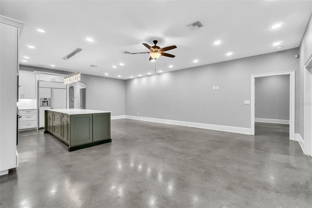 Chandelier, Empty room, Interior, Kitchen, Recessed Lighting