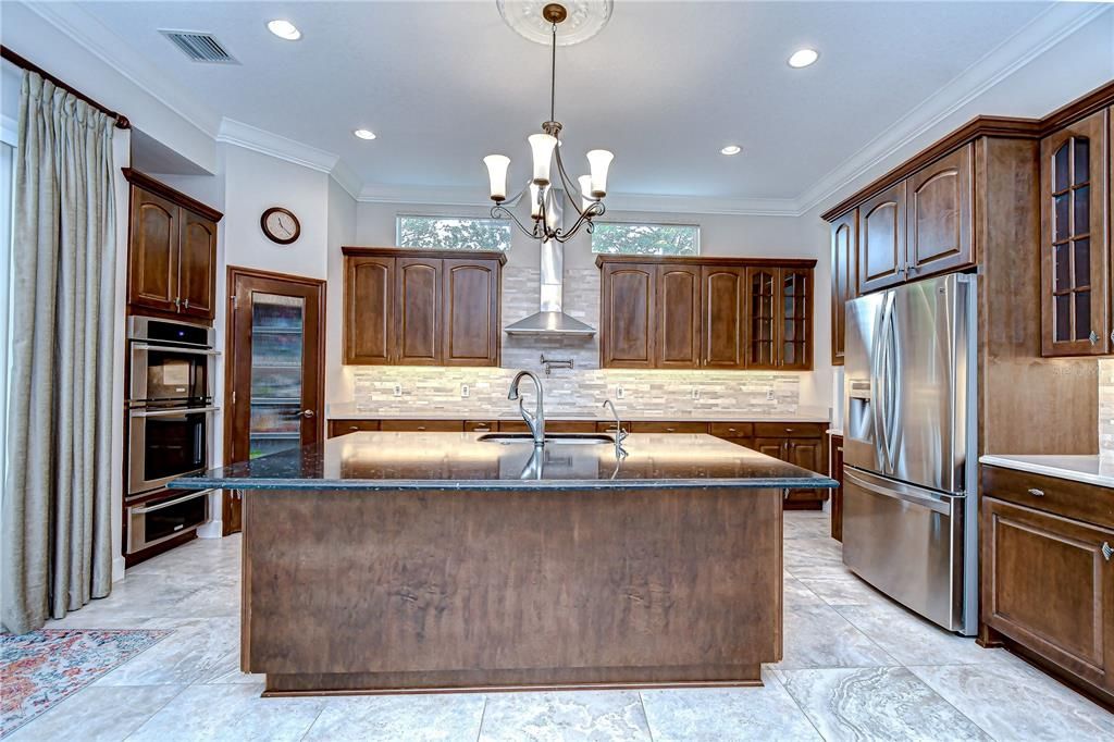 Chandelier, Interior, Kitchen, Pendant Lights, Recessed Lighting, Stainless Steel Appliances
