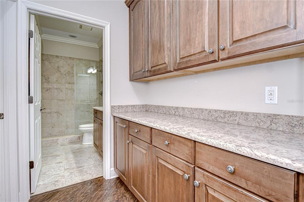 Bathroom, Glass Shower, Interior, Wood Texture Flooring