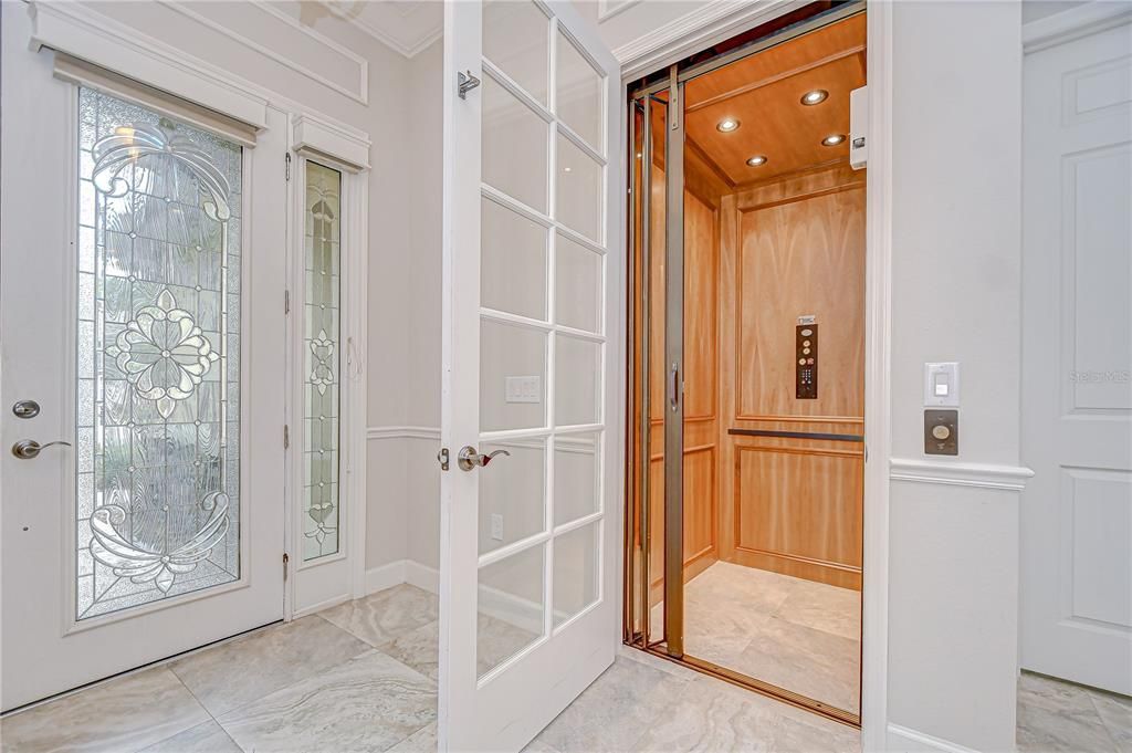 Elevator, Interior, Recessed Lighting, Wooden Ceilings, Wooden Walls