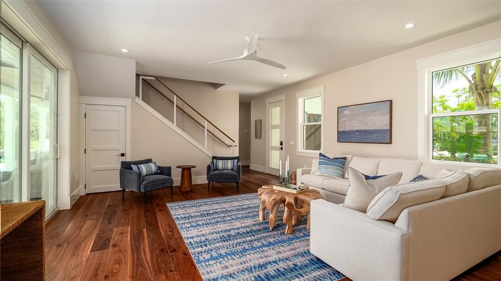 Interior, Living room, Recessed Lighting, Wood Texture Flooring