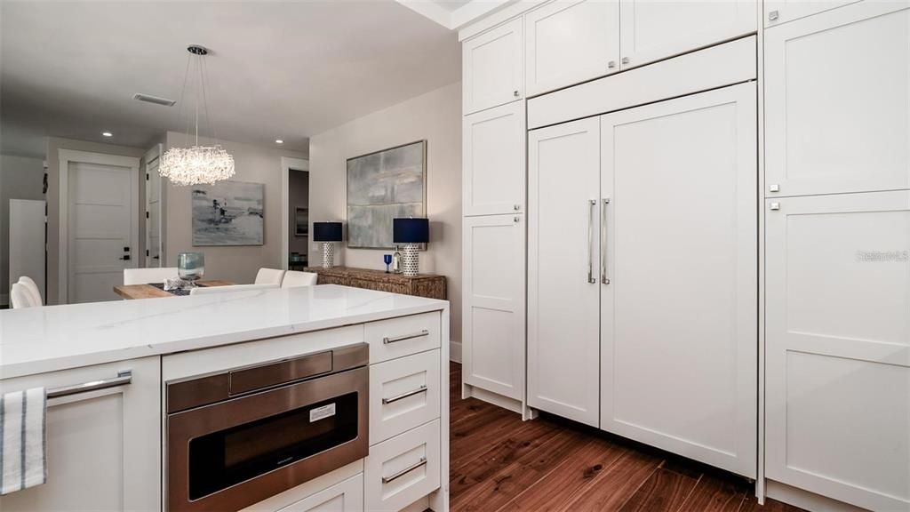 Chandelier, Interior, Kitchen, Pendant Lights, Recessed Lighting, Wood Texture Flooring