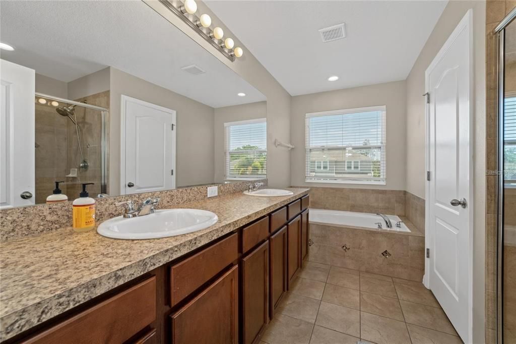 Bathroom, Dual Sink Vanities, Glass Shower, Interior, Recessed Lighting