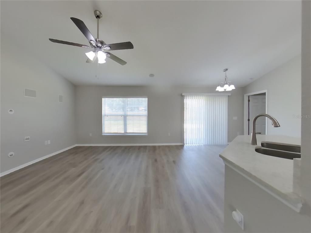Chandelier, Empty room, Interior, Kitchen, Wood Texture Flooring