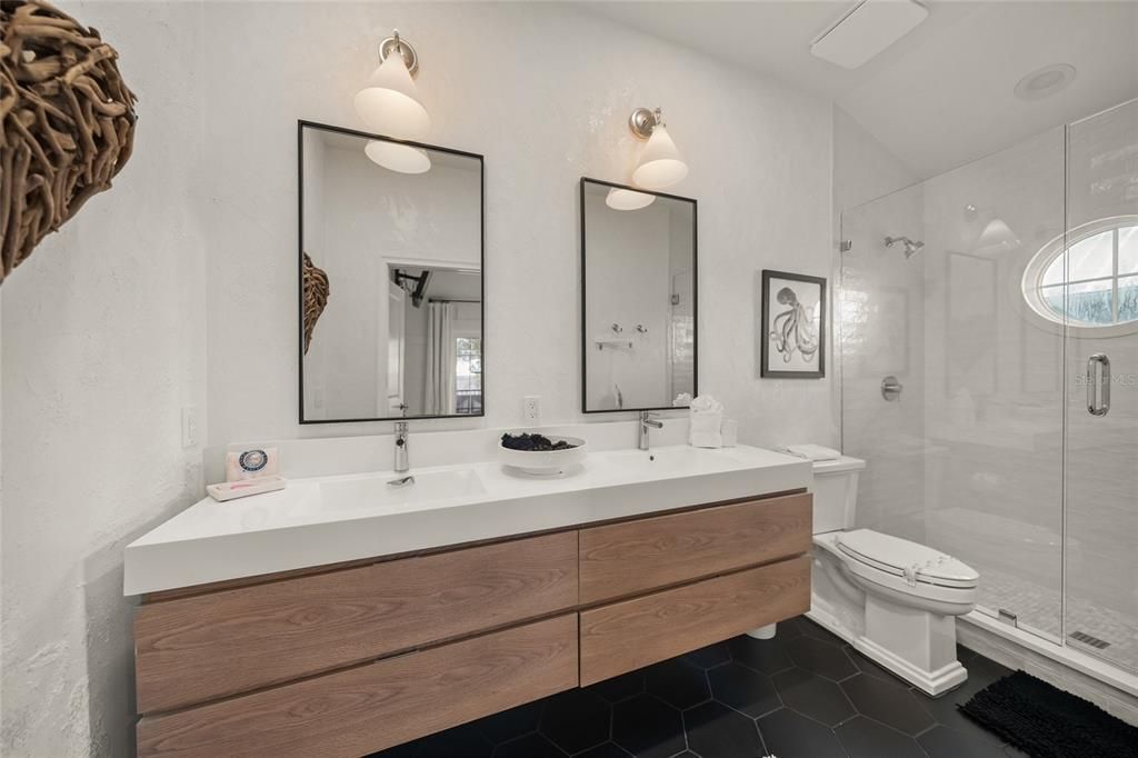 Bathroom, Dual Sink Vanities, Glass Shower, Interior