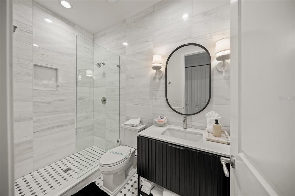 Bathroom, Glass Shower, Interior, Recessed Lighting