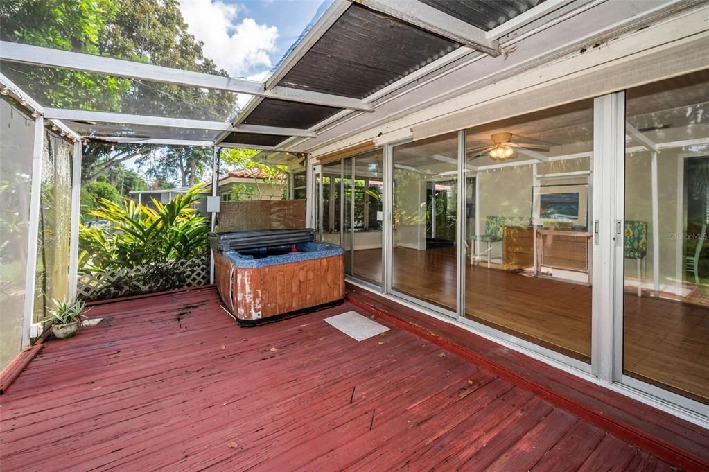 Glass Ceilings, Hot Tub, Interior, Sun Room, Wood Texture Flooring