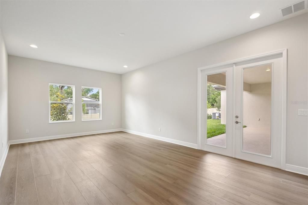 Empty room, Interior, Recessed Lighting, Wood Texture Flooring