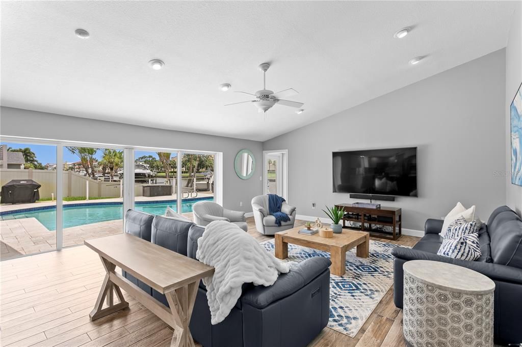Interior, Living room, Recessed Lighting, Wood Texture Flooring
