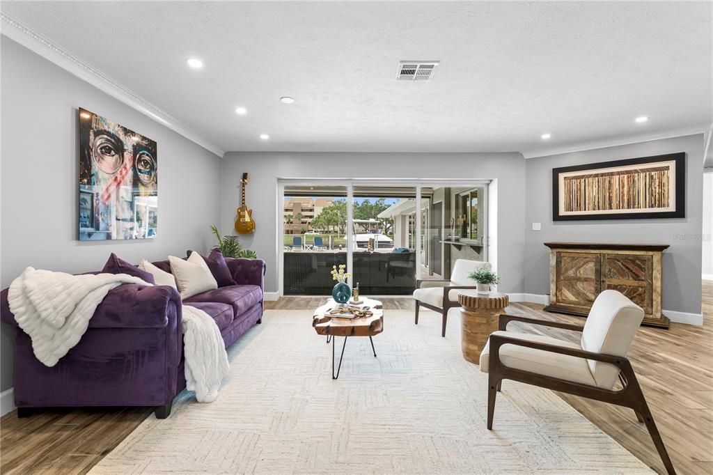 Interior, Living room, Recessed Lighting, Wood Texture Flooring