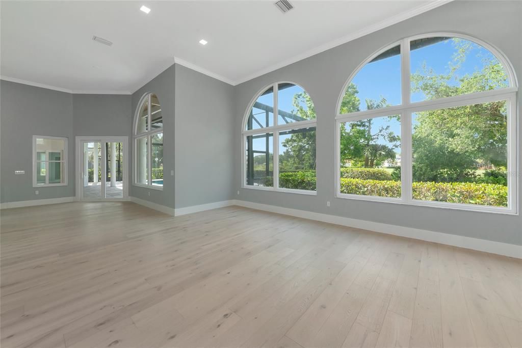 Empty room, Interior, Recessed Lighting, Wood Texture Flooring