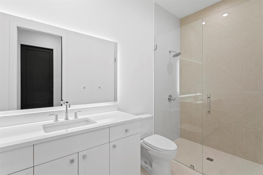 Bathroom, Glass Shower, Interior, Recessed Lighting