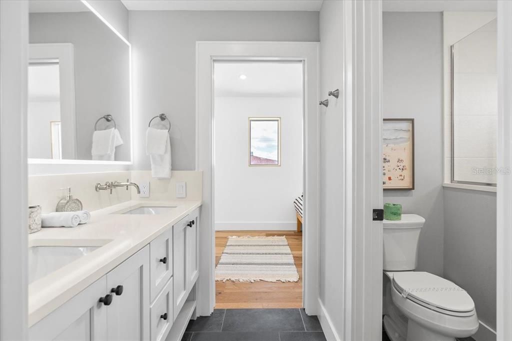 Bathroom, Dual Sink Vanities, Interior, Wood Texture Flooring