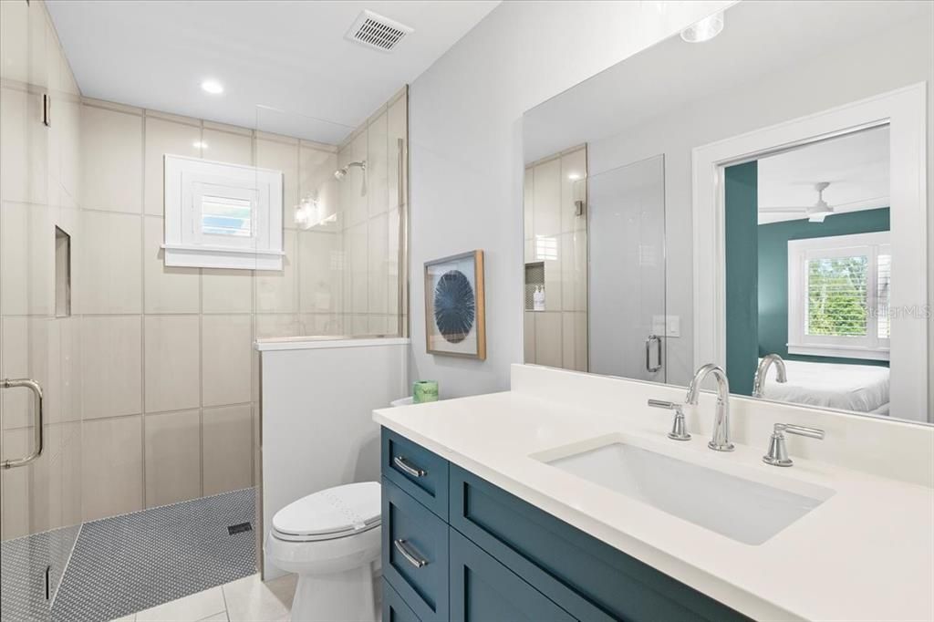 Bathroom, Glass Shower, Interior, Recessed Lighting