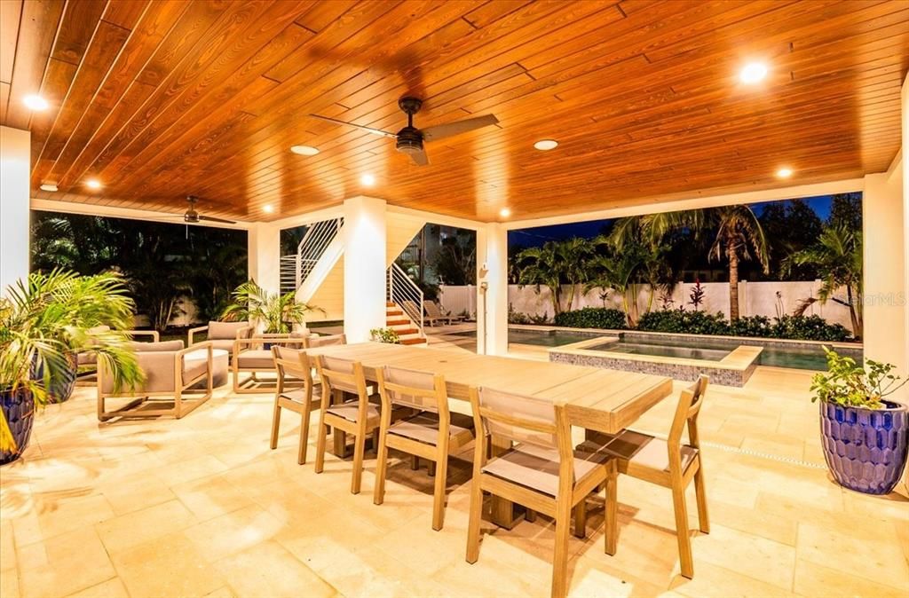 Exterior, Pool, Recessed Lighting, Wooden Ceilings