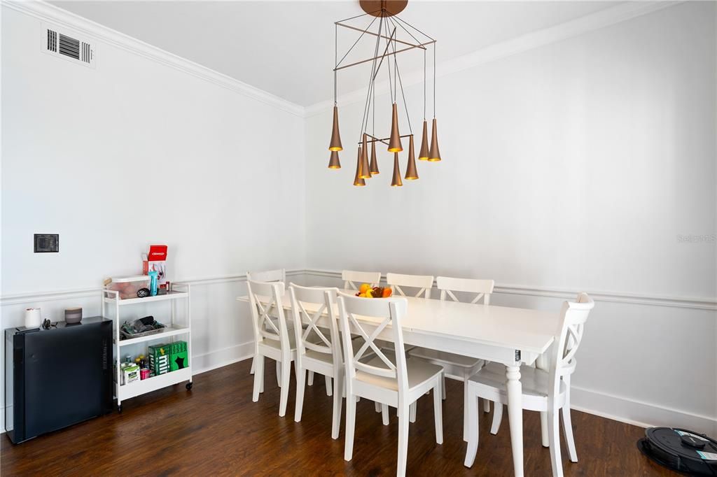 Dining room, Interior, Pendant Lights, Wood Texture Flooring