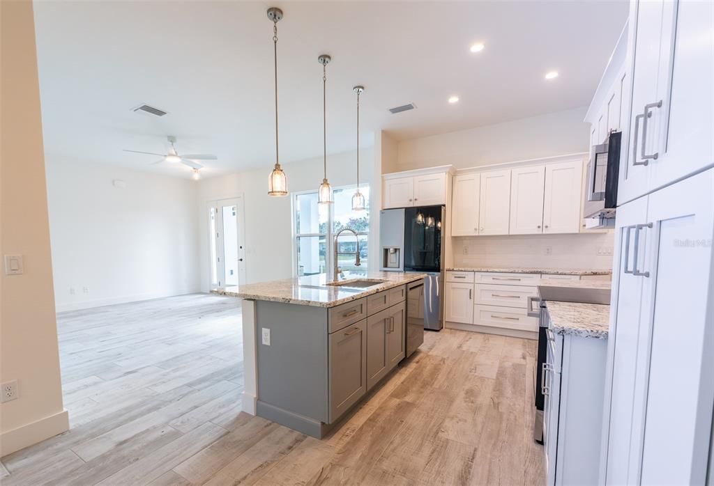 Interior, Kitchen, Pendant Lights, Recessed Lighting, Wood Texture Flooring