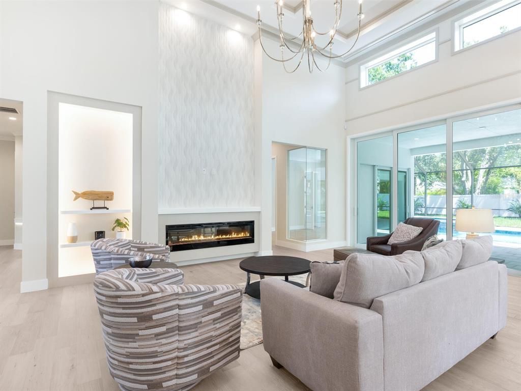 Chandelier, Fireplace, Interior, Living room, Wood Texture Flooring