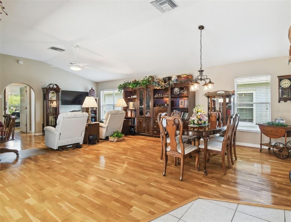 Dining room, Interior, Living room, Pendant Lights, Wood Texture Flooring