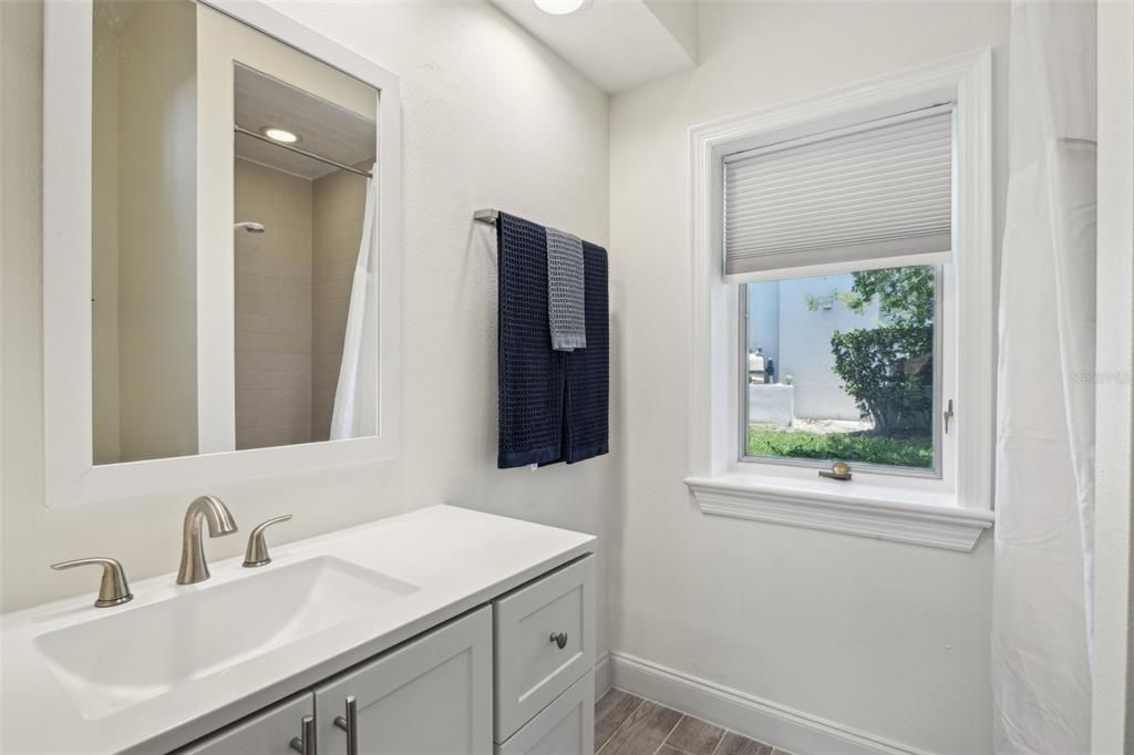 Bathroom, Interior, Recessed Lighting, Wood Texture Flooring