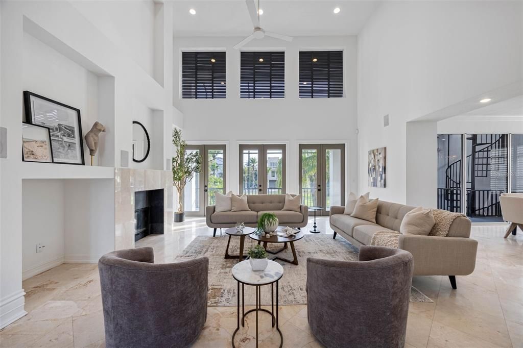 Fireplace, Interior, Living room, Recessed Lighting