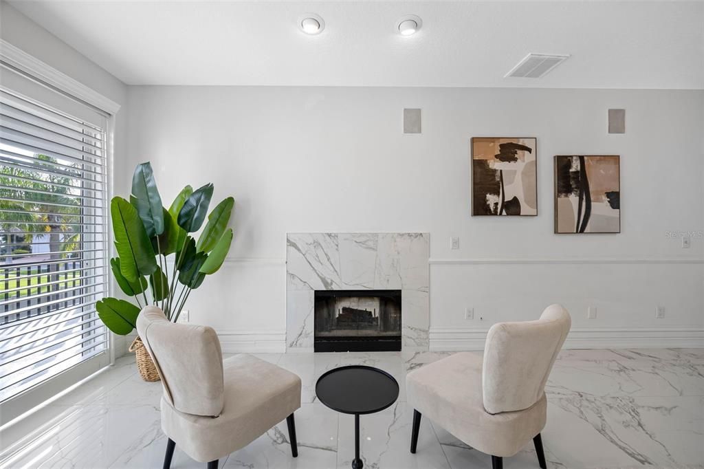 Fireplace, Interior, Marble, Recessed Lighting