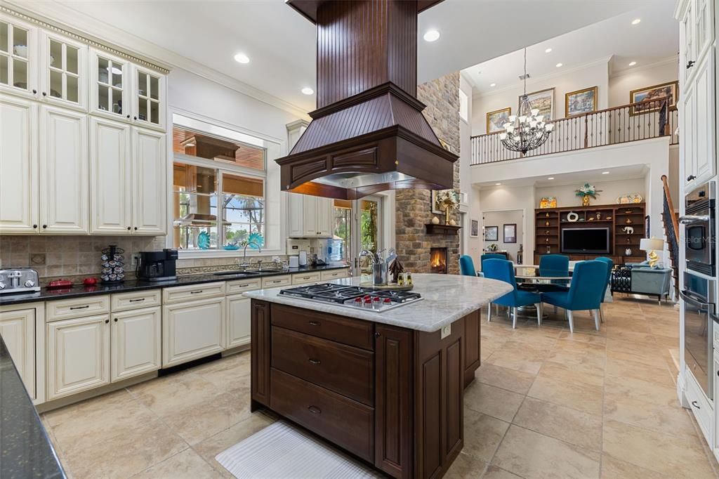 Chandelier, Dining room, Fireplace, Interior, Kitchen, Living room, Pendant Lights, Recessed Lighting