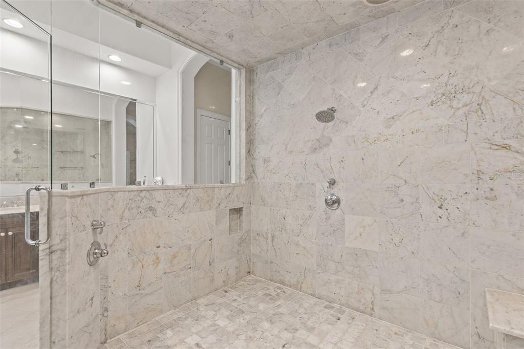 Bathroom, Interior, Marble Walls, Recessed Lighting
