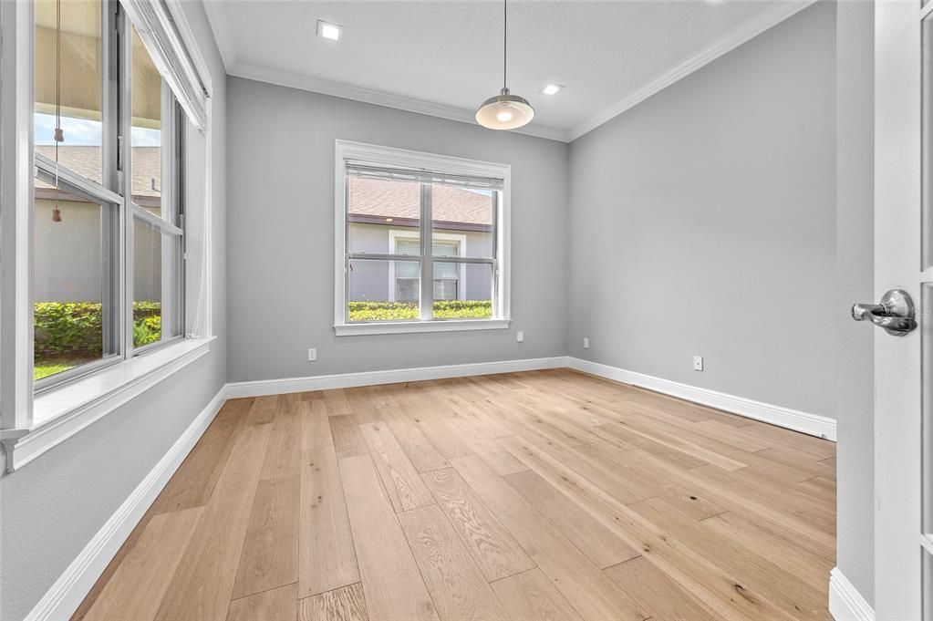 Empty room, Interior, Pendant Lights, Recessed Lighting, Wood Texture Flooring