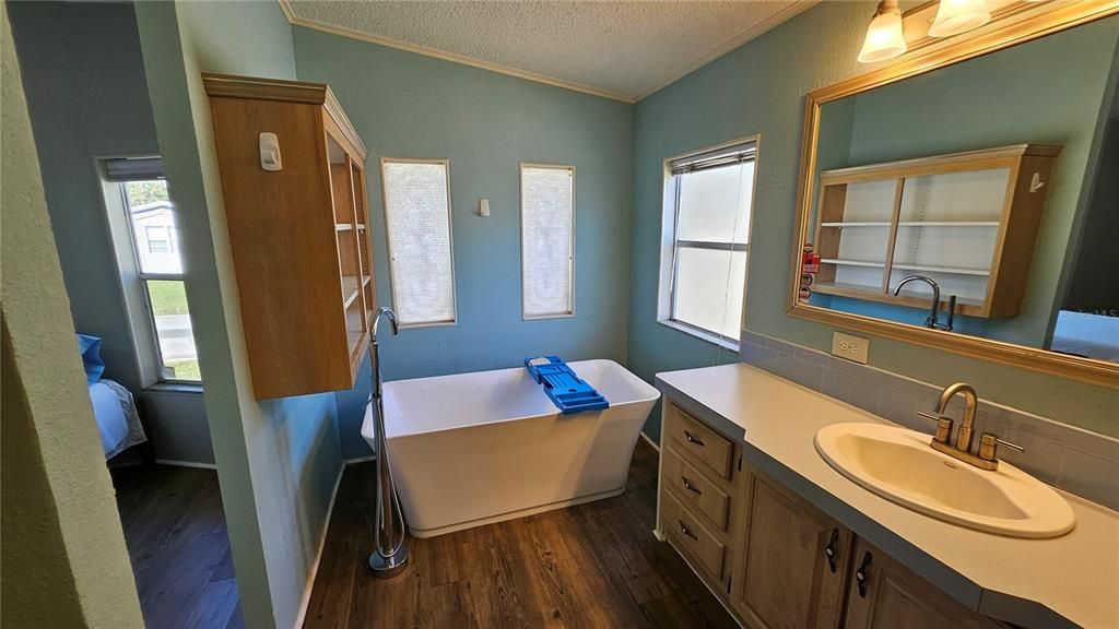 Bathroom, Free Standing Baths, Interior, Wood Texture Flooring