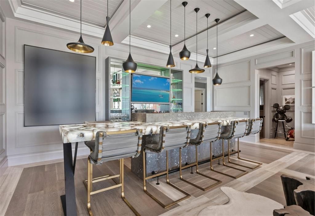 Game Room, Interior, Pendant Lights, Recessed Lighting, Wood Texture Flooring