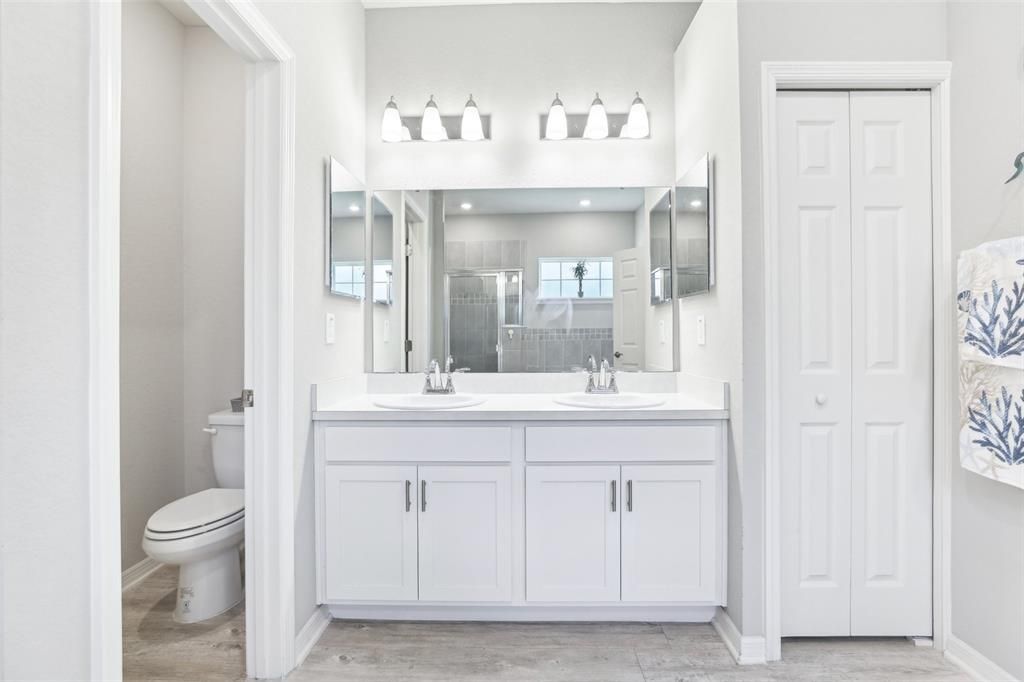 Bathroom, Dual Sink Vanities, Interior, Wood Texture Flooring
