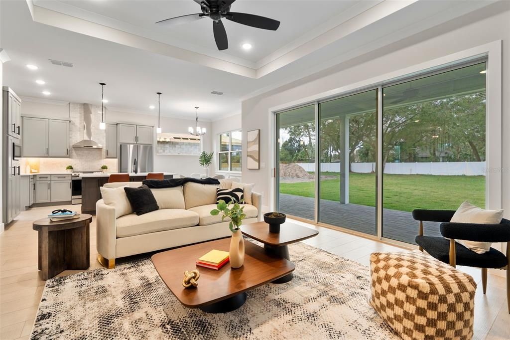 Chandelier, Interior, Kitchen, Living room, Pendant Lights, Recessed Lighting, Stainless Steel Appliances