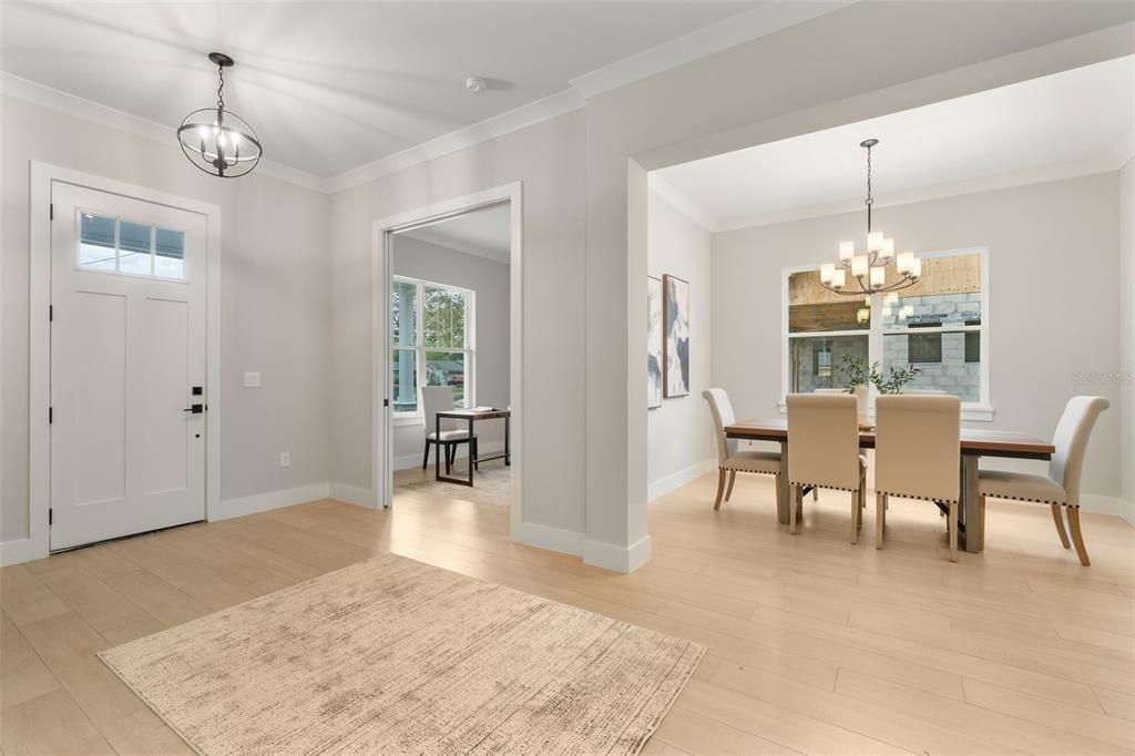 Chandelier, Dining room, Interior, Wood Texture Flooring