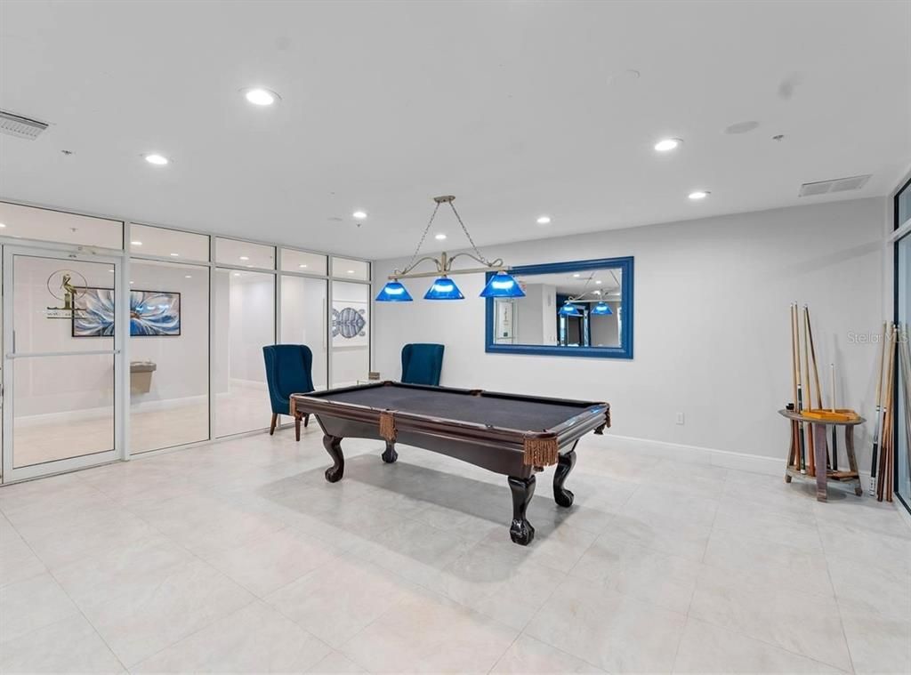 Billiard Table, Game Room, Interior, Pendant Lights, Recessed Lighting