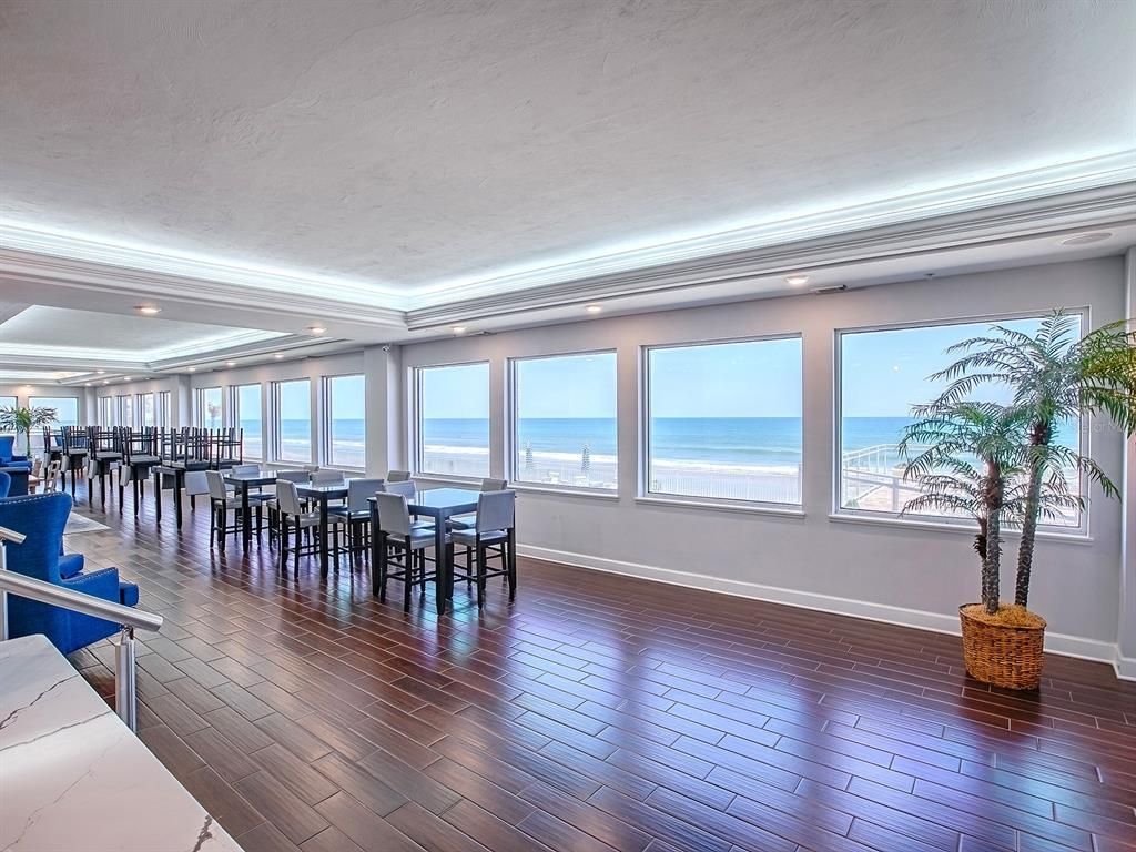 Dining room, Interior, Recessed Lighting, Water, Wood Texture Flooring