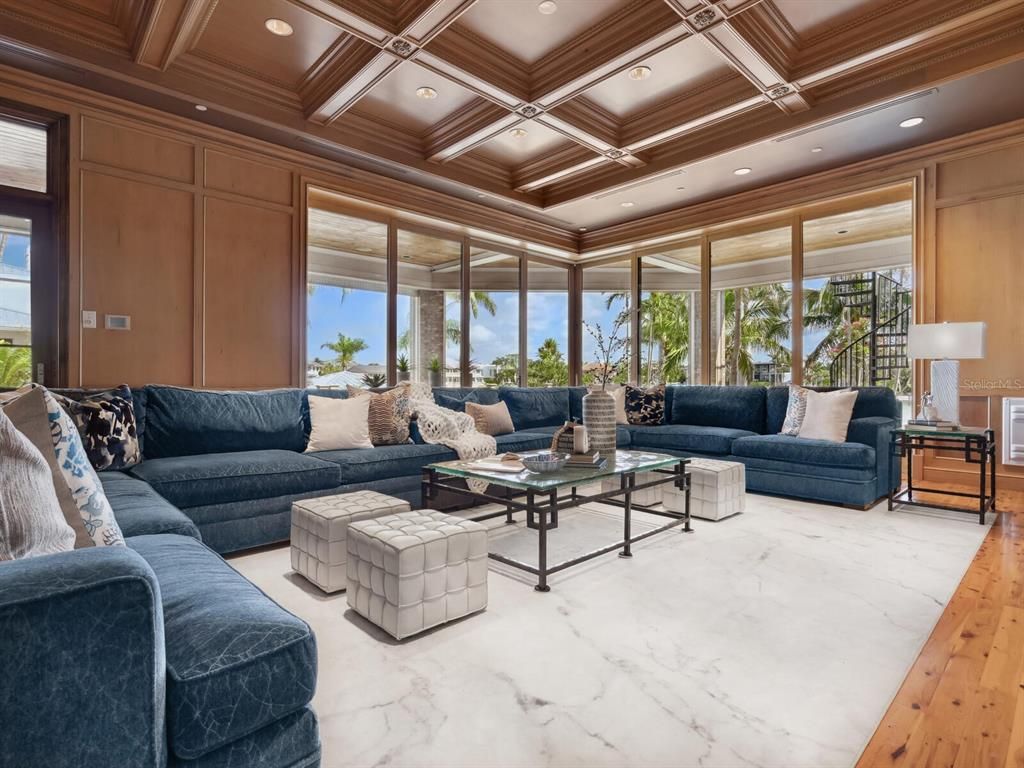Interior, Living room, Marble, Recessed Lighting, Wooden Beams, Wooden Ceilings, Wood Texture Flooring, Wooden Walls