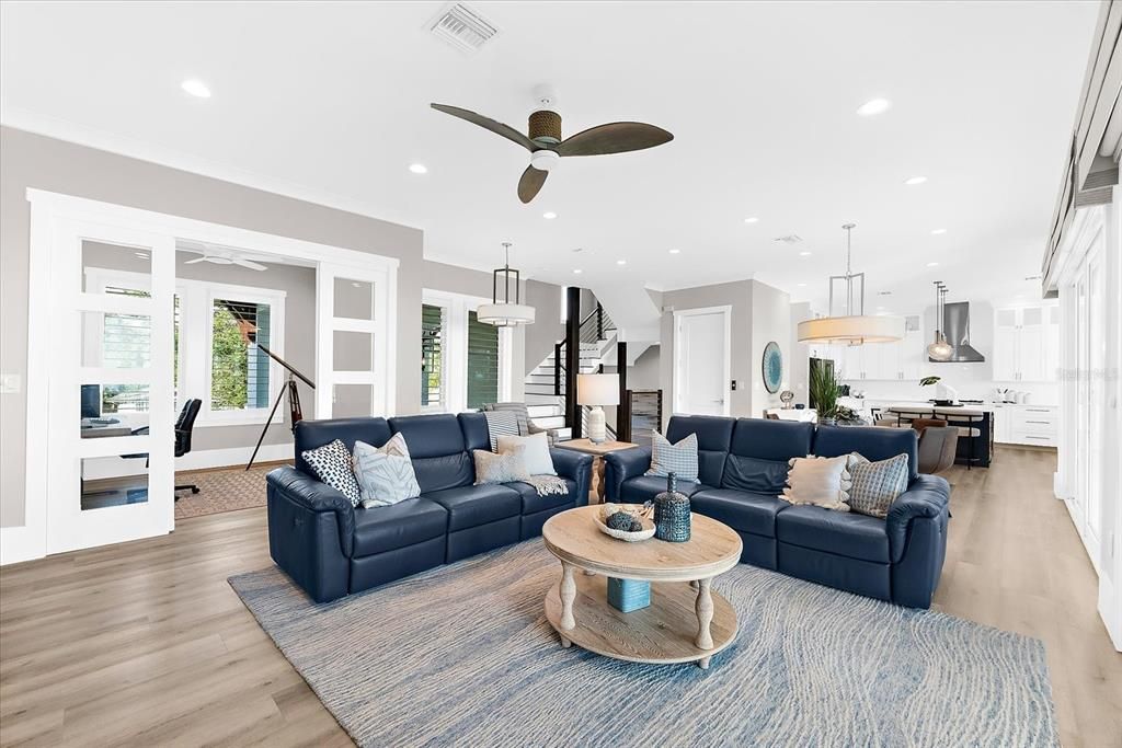 Interior, Kitchen, Living room, Pendant Lights, Recessed Lighting, Stainless Steel Appliances, Wood Texture Flooring