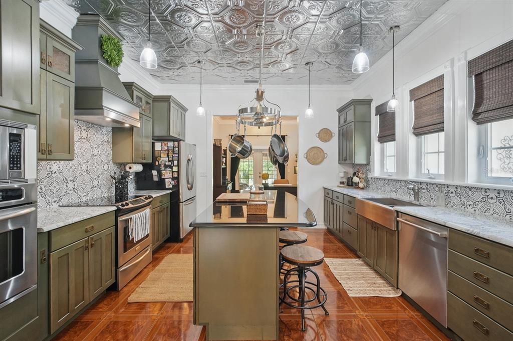 Interior, Kitchen, Pendant Lights, Stainless Steel Appliances, Wood Texture Flooring