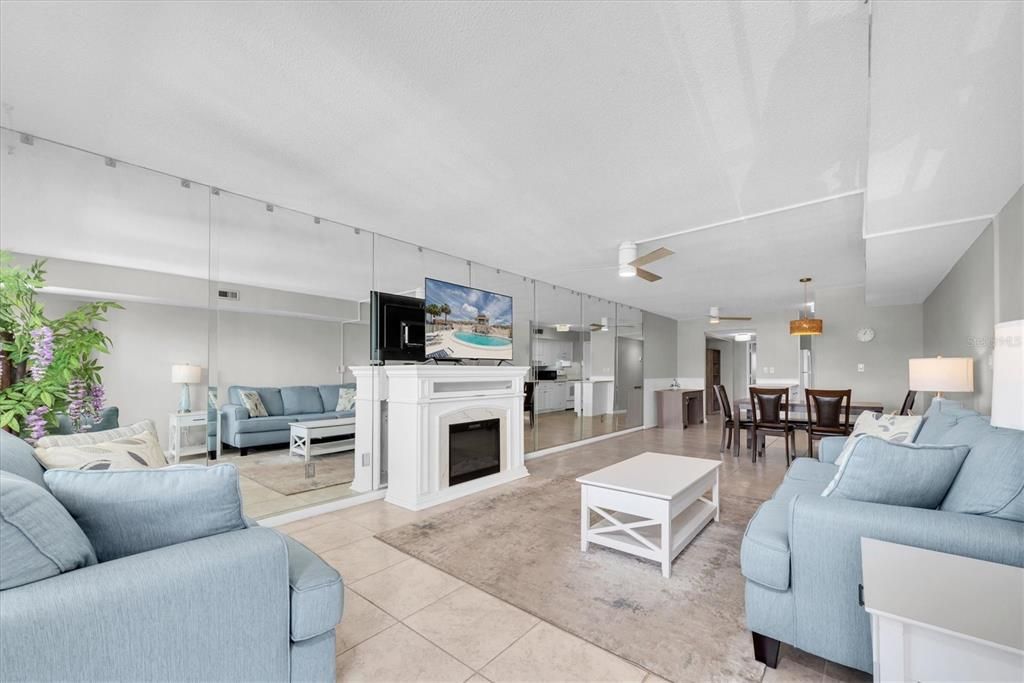 Dining room, Fireplace, Interior, Living room, Pendant Lights