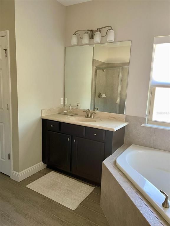 Bathroom, Dual Sink Vanities, Interior, Wood Texture Flooring