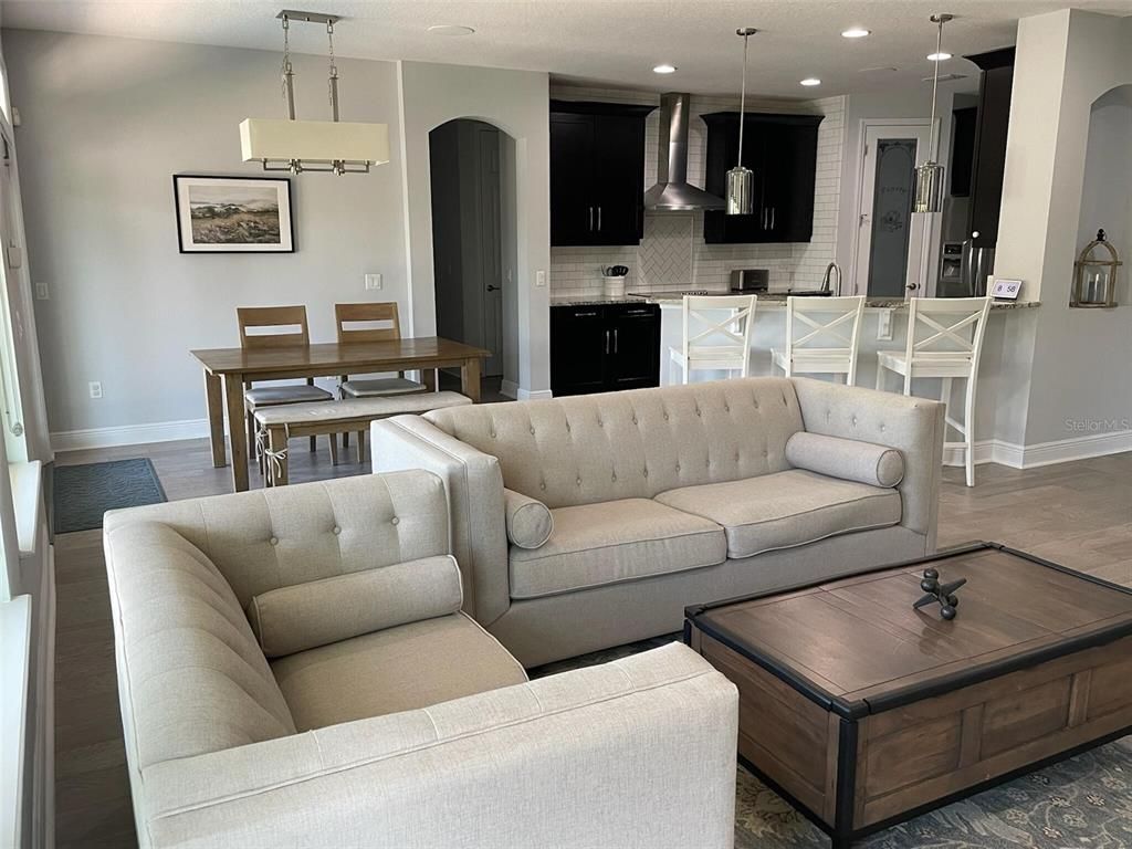 Dining room, Interior, Kitchen, Living room, Pendant Lights, Recessed Lighting, Wood Texture Flooring