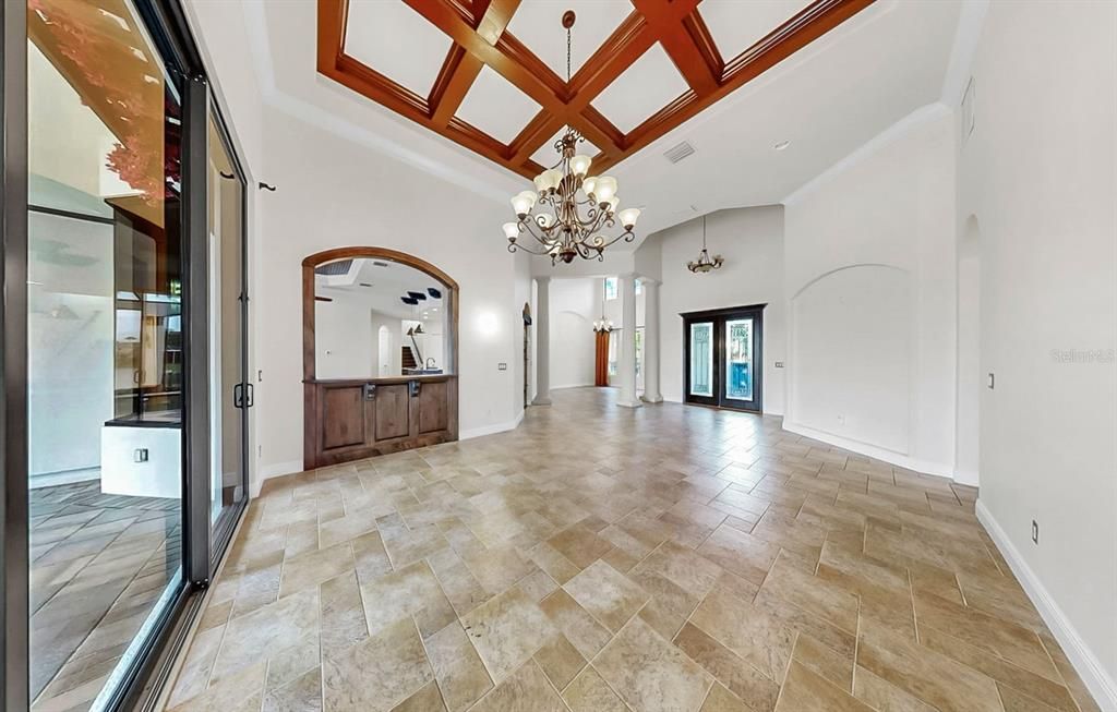 Chandelier, Interior, Wooden Beams