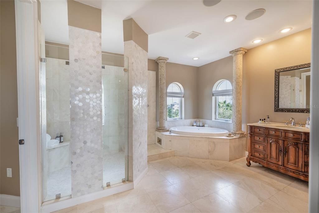 Bathroom, Dual Sink Vanities, Glass Shower, Interior, Recessed Lighting
