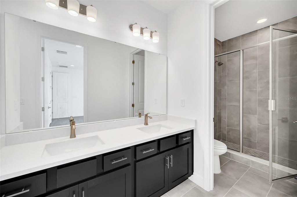Bathroom, Dual Sink Vanities, Glass Shower, Interior, Recessed Lighting