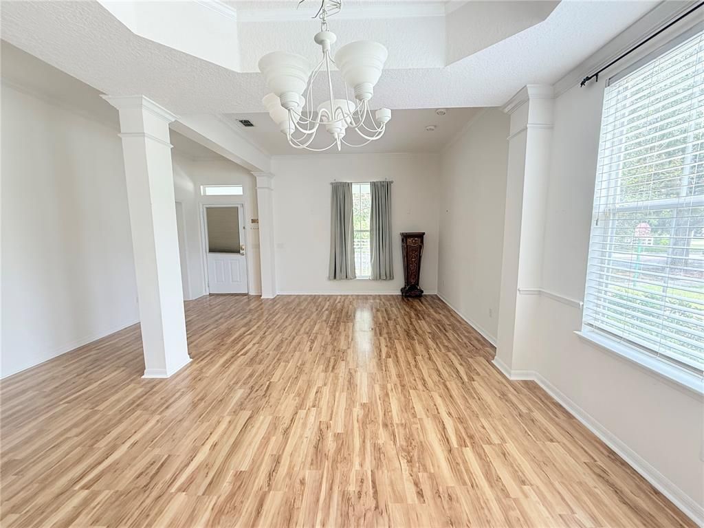 Chandelier, Empty room, Interior, Wood Texture Flooring