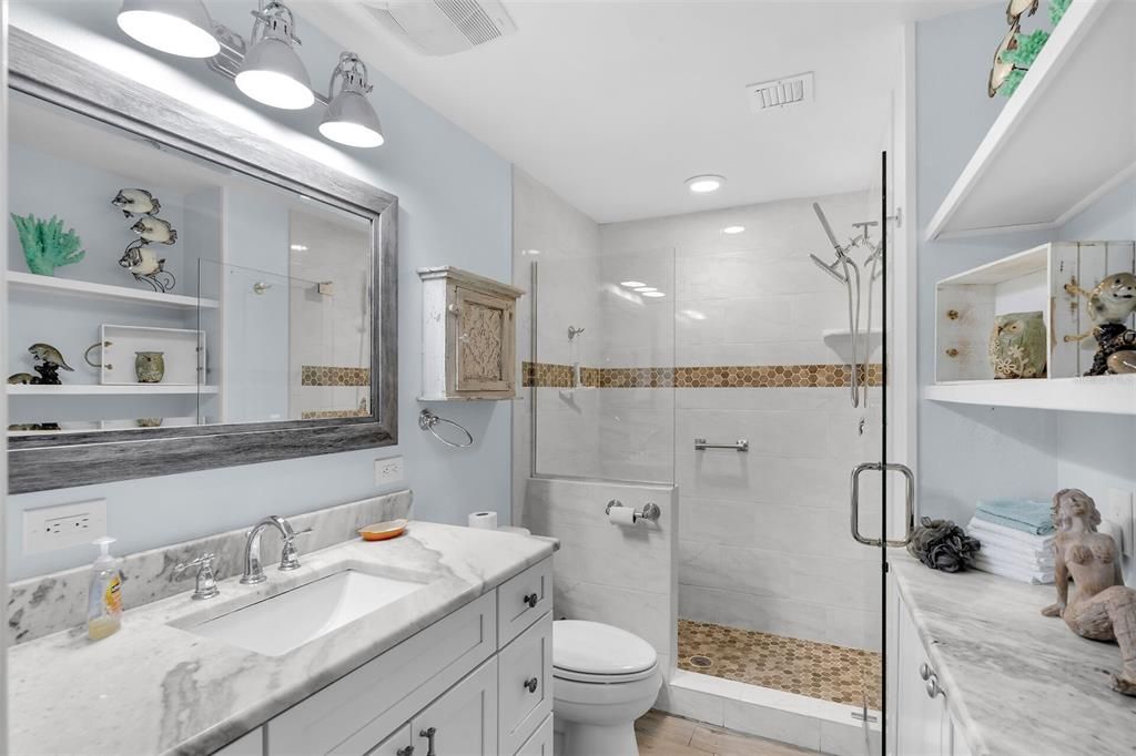 Bathroom, Glass Shower, Interior, Recessed Lighting