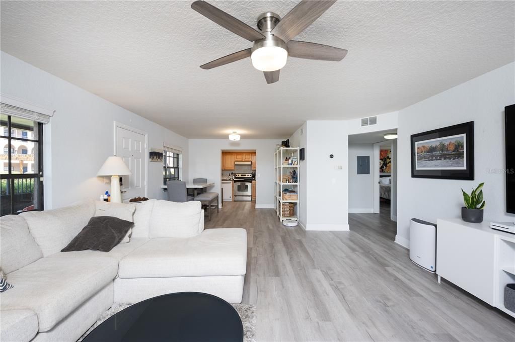 Interior, Kitchen, Living room, Stainless Steel Appliances, Wood Texture Flooring