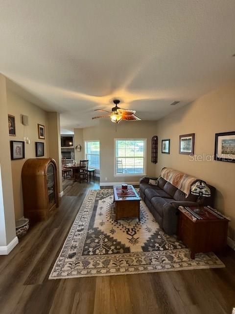 Dining room, Fireplace, Interior, Living room, Wood Texture Flooring
