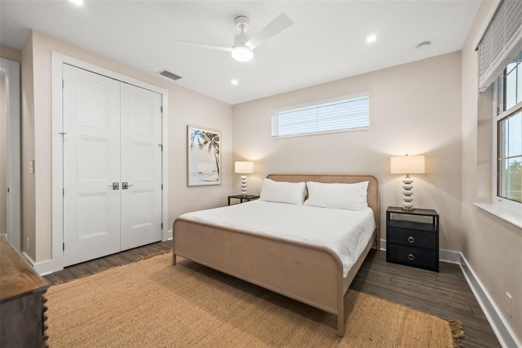 Bedroom, Interior, Recessed Lighting, Wood Texture Flooring